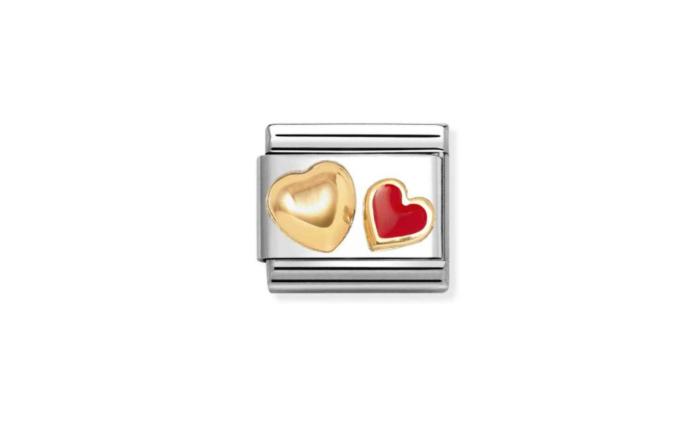 Composable Link Red heart with Gold Rounded Heart Charm