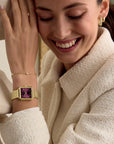 La Tétragone Watch Steel, Wine stones, Gold Colour