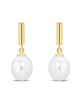 9ct Yellow Gold Cylinder Bar With Pearl Drop Earrings