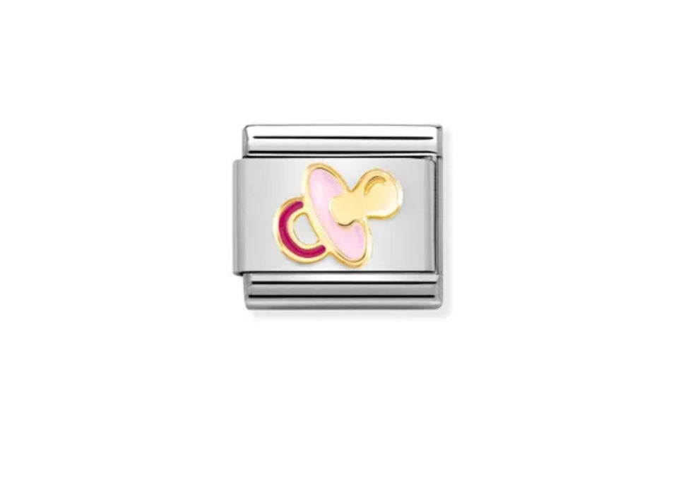 Composable Link Pink Pacifier in Gold charm