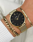 Minuit Watch Mesh, Black, Gold Colour