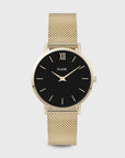 Minuit Watch Mesh, Black, Gold Colour
