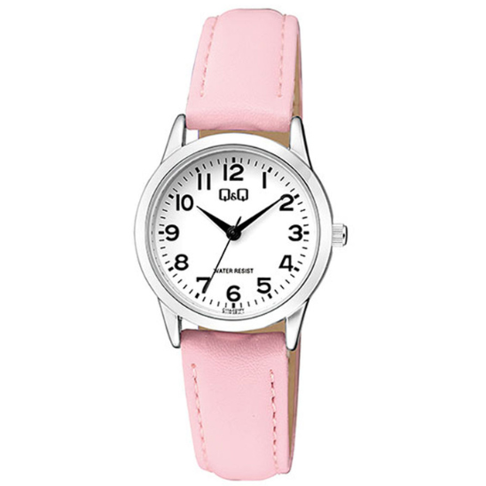 Q&Q Ladies Classic Chrome case with Pink leather Strap