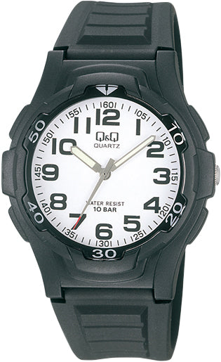 Q&Q Gents Black Strap, White Face, Black Dial Analogue Watch