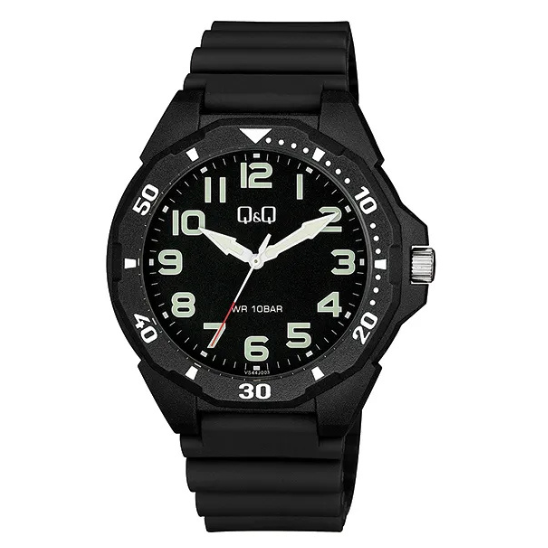 Q&Q Gents Black Case Watch with Black Rubber Strap