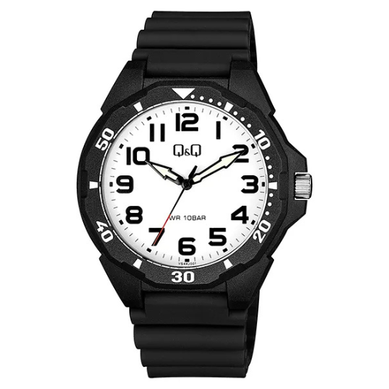 Q&Q Gents Black Case Watch with Black Rubber Strap