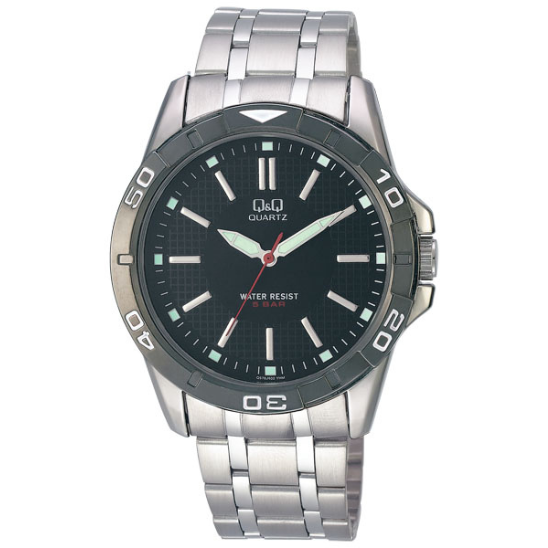 Q&Q Gents Stainless Steel Case with Black Face Watch