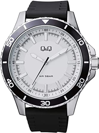 Q&Q Gents white face watch with Black Rubber Strap