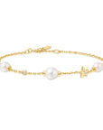 GOLD PEARL AND STAR STATION BRACELET