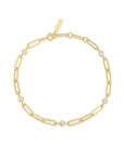 Gold Bezel Station Paper Clip Chain Bracelet