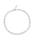 Silver Bezel Station Paper Clip Chain Bracelet