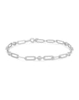 Silver Bezel Station Paper Clip Chain Bracelet