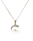 9ct Gold Pearl Pendant with CZ