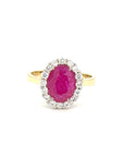 Ruby - 18ct Yellow Gold Ruby and Diamond Halo Earth Grown Ring