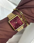 La Tétragone Watch Steel Dark Cherry, Gold Colour