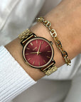 Boho Chic Petite Steel Watch, Dark Cherry, Gold Colour