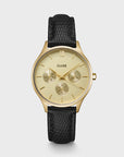 Minuit Multifunction Watch Leather, Black Lizard, Gold Colour
