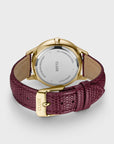 Minuit Multifunction Watch Leather, Dark Cherry Lizard, Gold Colour