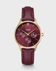Minuit Multifunction Watch Leather, Dark Cherry Lizard, Gold Colour
