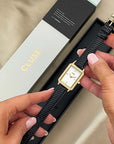 Fluette Leather Black Lizard, Gold Colour