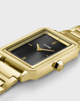 Fluette Watch Steel, Circular Texture Black, Gold Colour