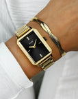 Fluette Watch Steel, Circular Texture Black, Gold Colour