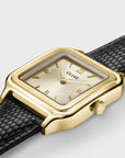 Gracieuse Watch Leather, Black Lizard, Gold Colour