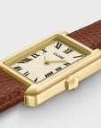 Belisenna Watch Leather, Nutshell, Sand Textured, Gold Colour