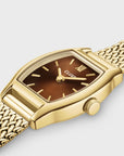 Tonnette Mini Watch Mesh, Brown, Gold Colour