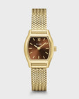 Tonnette Mini Watch Mesh, Brown, Gold Colour