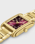 Anglée Watch Steel, Dark Cherry, Gold Colour