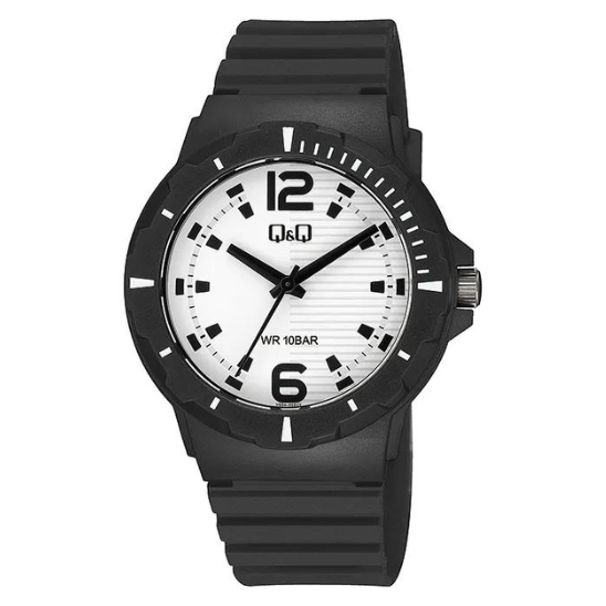 Q&Q Gents Black Case watch with Black Rubber Strap