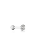 Silver Sparkle Flower Barbell Single Earring