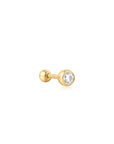 Gold Solitaire Cubic Zirconia Barbell