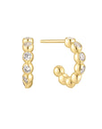 Gold Bezel Beaded Huggie Hoop Earrings