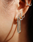 Silver Bezel Beaded Huggie Hoop Earrings