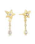 Gold Sparkling Star Drop Stud Earrings