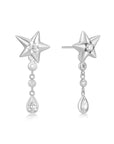 Silver Sparkling Star Drop Stud Earrings