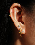 Gold Bezel Beaded Curved Huggie Hoop Earrings