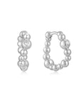 Silver Bezel Beaded Curved Huggie Hoop Earrings
