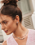 Silver Bezel Station Paper Clip Chain Necklace
