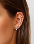 SILVER TRIPLE MARQUISE BARBELL SINGLE EARRING