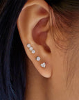 Silver Triple Stone Bezel Barbell Single Earring