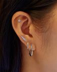 Silver Sparkle Round Barbell Single Earring