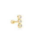 Gold Triple Stone Bezel Barbell Single Earring