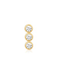 Gold Triple Stone Bezel Barbell Single Earring