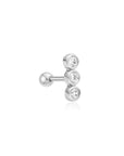 Silver Triple Stone Bezel Barbell Single Earring