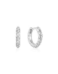 SILVER SPARKLE TWISTED HUGGIE HOOP EARRINGS