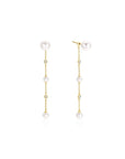 Gold Cascade Shell Pearl Station Drop Stud Earrings