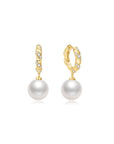 GOLD SHELL PEARL DANGLING TWISTED HUGGIE HOOP EARRINGS